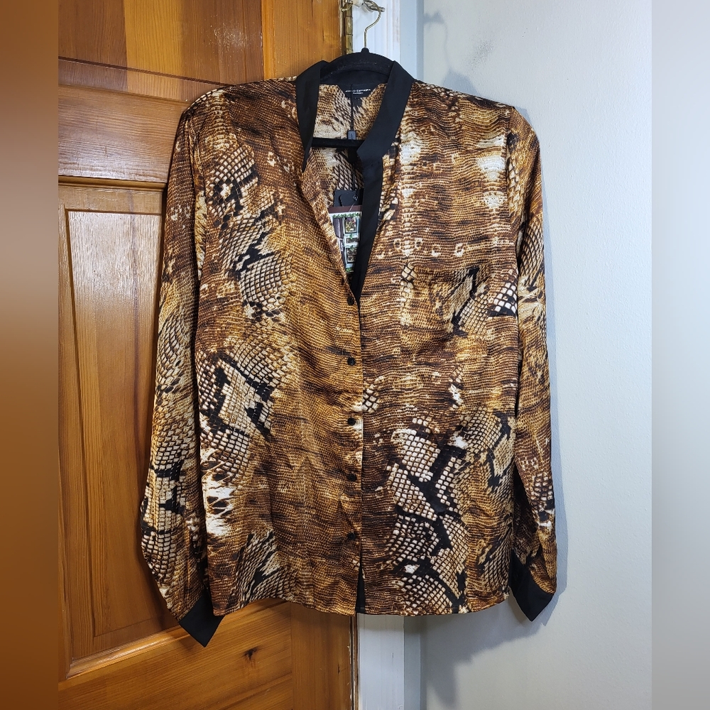 Javier Simorra Barcelona NWT Women's Animal Print Button Front Top